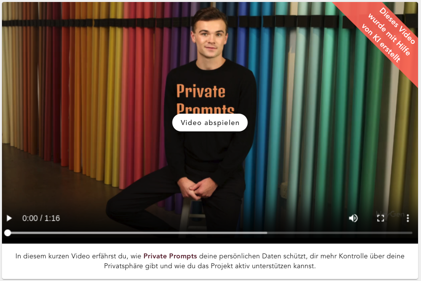 Private Prompts hat eine Homepage